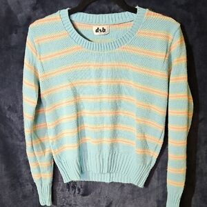 Vintage Women's Striped Sweater - Blue and Peach